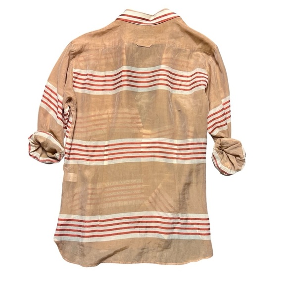 Rag & Bone Jane Beige Stripe Silk Blend Sheer Button Down Shirt Size 10 - Picture 3 of 7